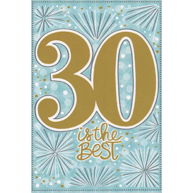 30 Is The Best: Gold Foil Numbers and Silver Foil Fireworks Thirtieth / 30th Birthday Card