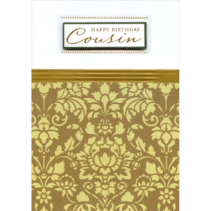 3D Tip On Rectangular Banner, Light Green Floral on Light Brown Hand Decorated Cousin Birthday Card