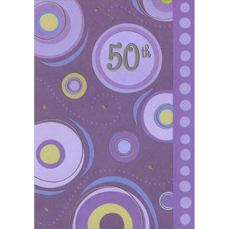 50th Inside Die Cut Circular Window on Purple Age 50 / 50th Birthday Card