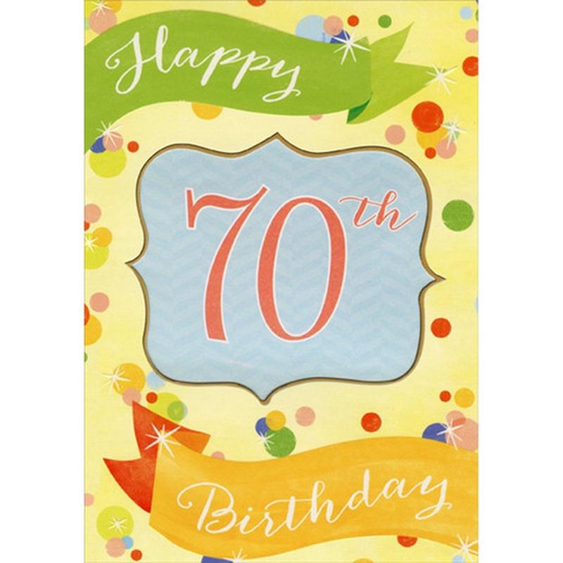 70th Inside Die Cut Window on Light Yellow Background Age 70 / 70th Birthday Card