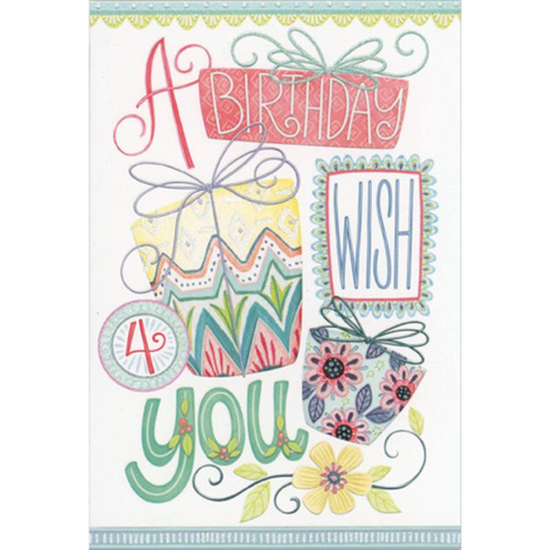 A Birthday Wish 4 You Sparkling Gifts and Yellow Flower Birthday Card