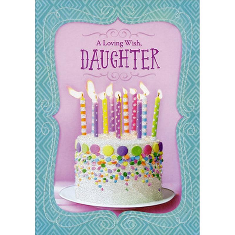 A Loving Wish: Cake with Circular Candy Decorations Birthday Card for Daughter