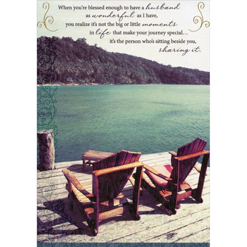 Adirondack Chairs on Dock Photo Religious Birthday Card for Husband
