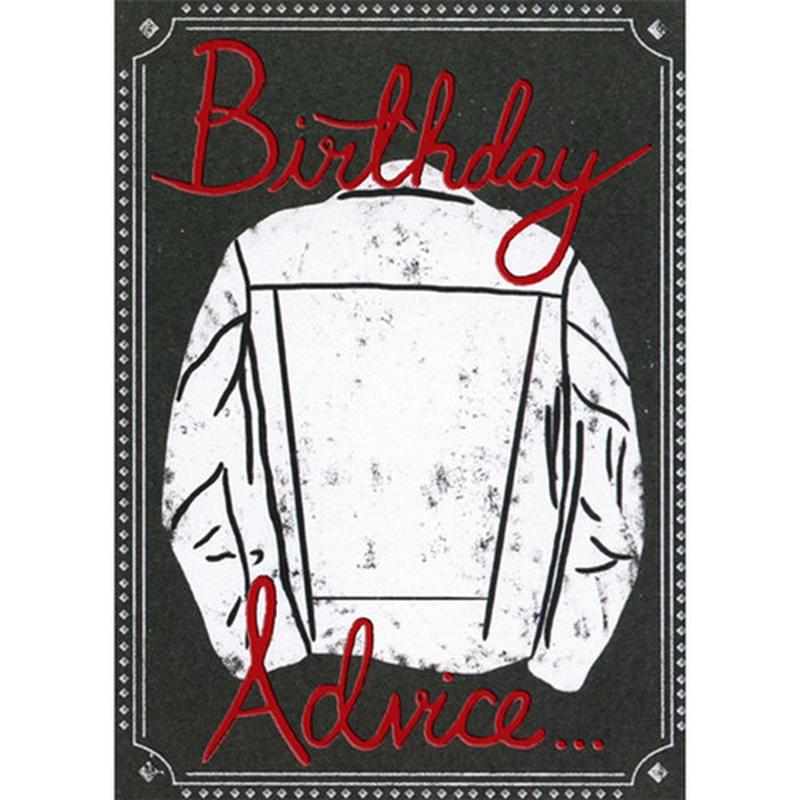 Advice : White Jacket on Black Background Funny / Humorous Risque Birthday Card
