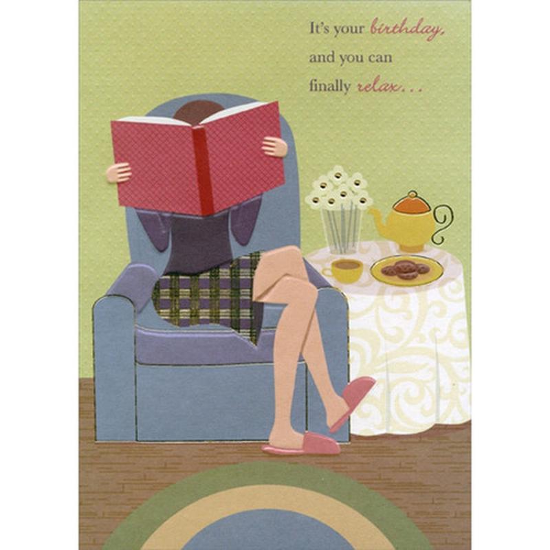 You Can Finally Relax : Woman Reading Red Book Funny : Humorous Feminine Birthday Card for Her : Woman : Women