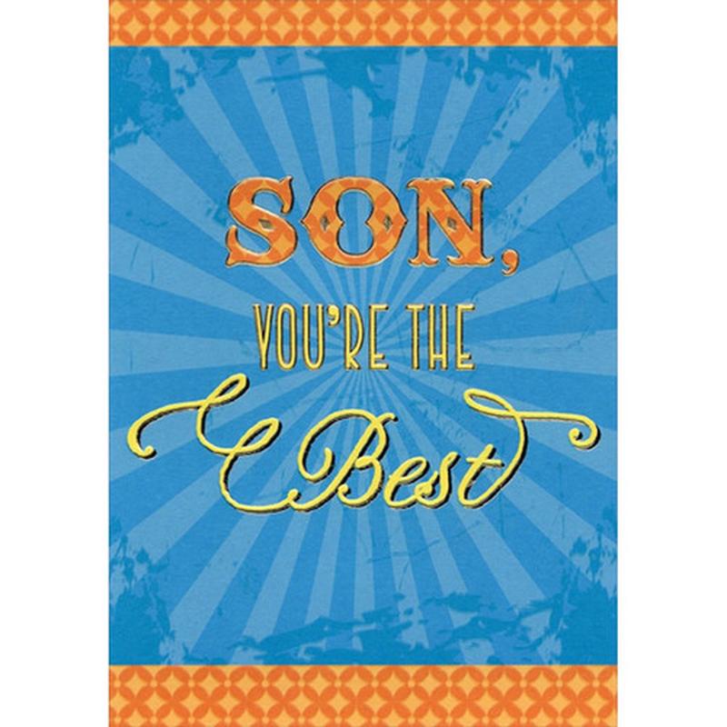 You\'re The Best: Blue Bursts and Orange Trim Birthday Card for Son
