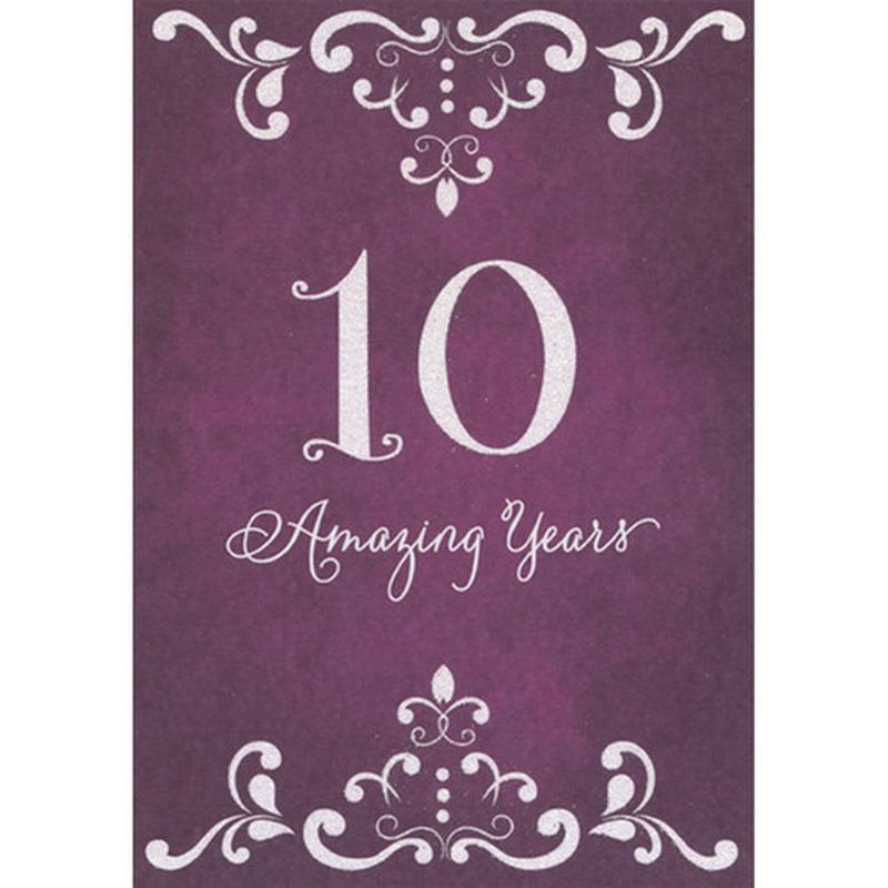 10 Amazing Years on Deep Purple 10th : Tenth Wedding Anniversary Congratulations Card for Couple