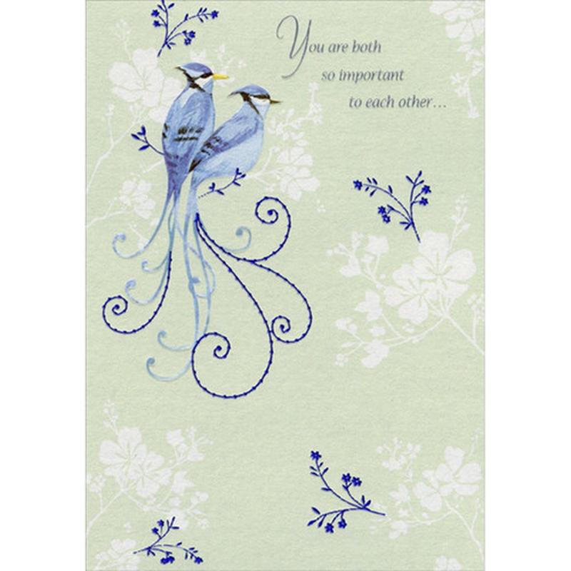 2 Bluejays on Shimmering Paper Anniversary Congratulations Card to Both : Couple