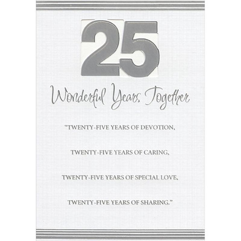 25 Wonderful Years Together Due Cut Window 25th : Twenty-Fifth Formal Wedding Anniversary Congratulations Card for Couple