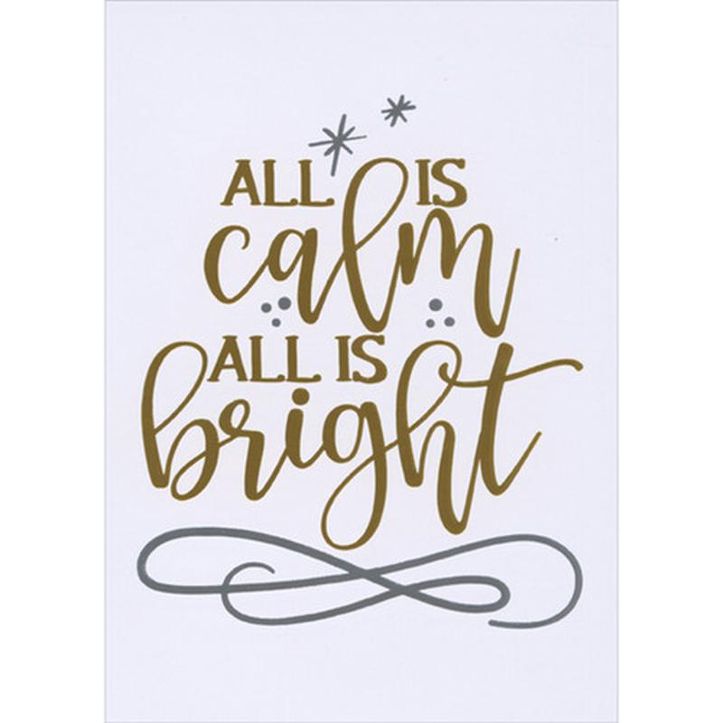 All Is Calm, All is Bright: Gold Foil Letters and Silver Foil Swirls Box of 15 Religious Christmas Cards