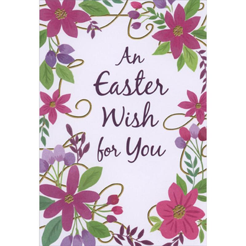 An Easter Wish For You: Pink Flowers with Gold Foil Accents Package of 8 Easter Cards