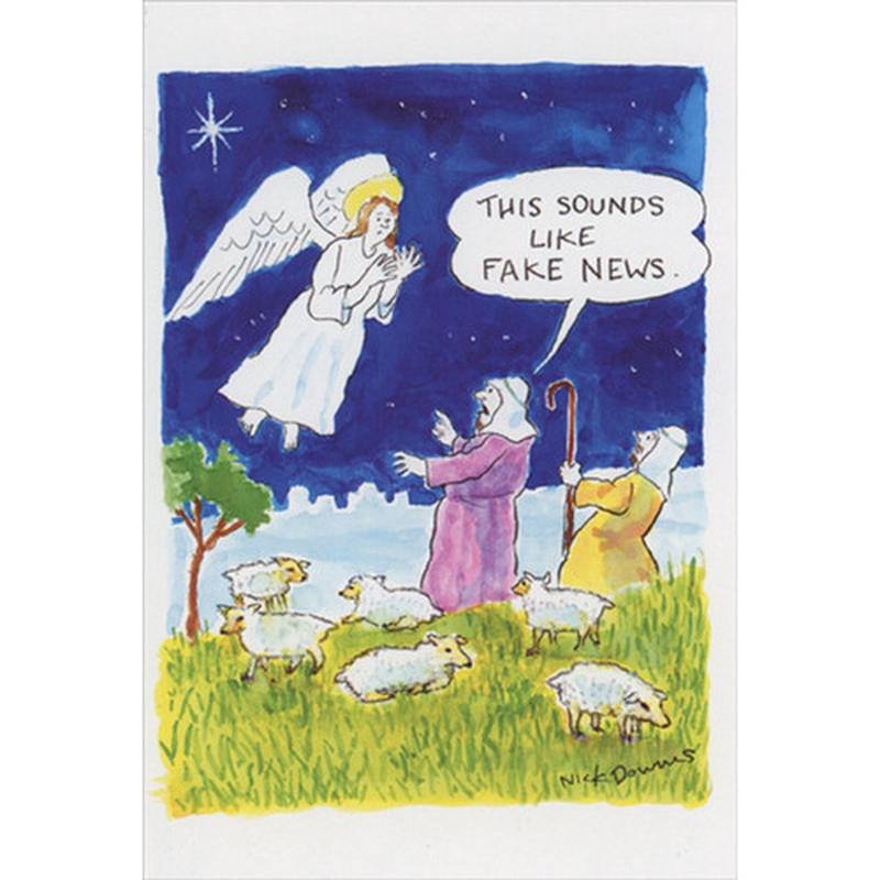 Angel : Sounds Like Fake News Box of 12 Funny / Humorous Christmas Cards