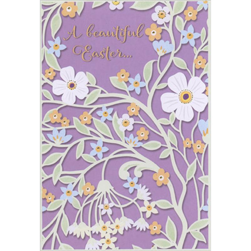 A Beautiful Easter: White, Orange and Blue Flowers on Winding Vines Package of 8 Easter Cards