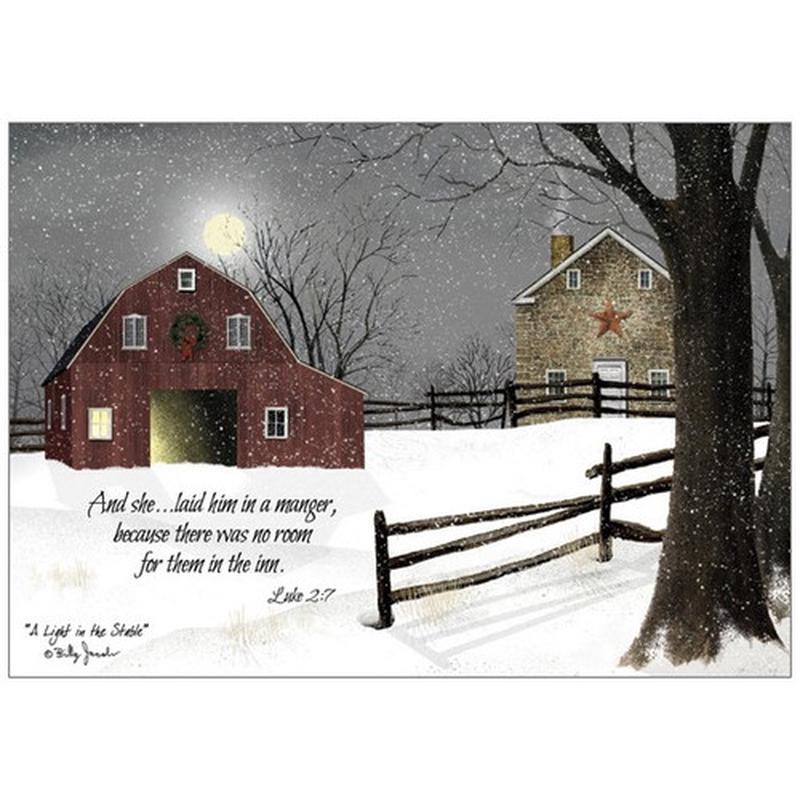 A Light in the Stable Box of 16 Billy Jacobs Religious Christmas Cards