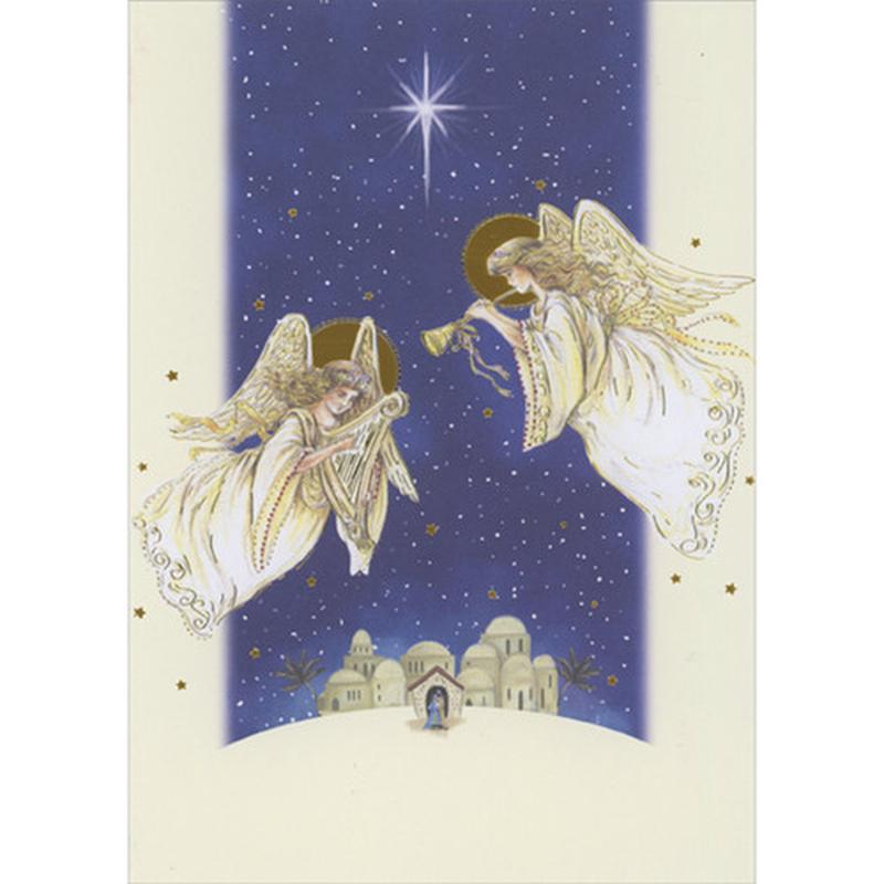 Angels in Blue Sky Over Bethlehem Box of 14 Religious Christmas Cards