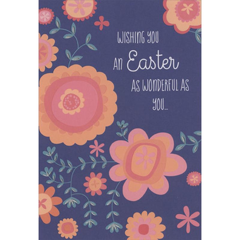 As Wonderful as You: Orange and Pink Flowers on Dark Blue Package of 8 Deluxe Easter Cards