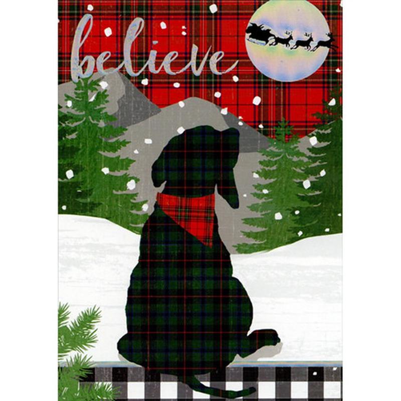 Believe : Green and Red Plaid Dog Box of 14 Christmas Cards