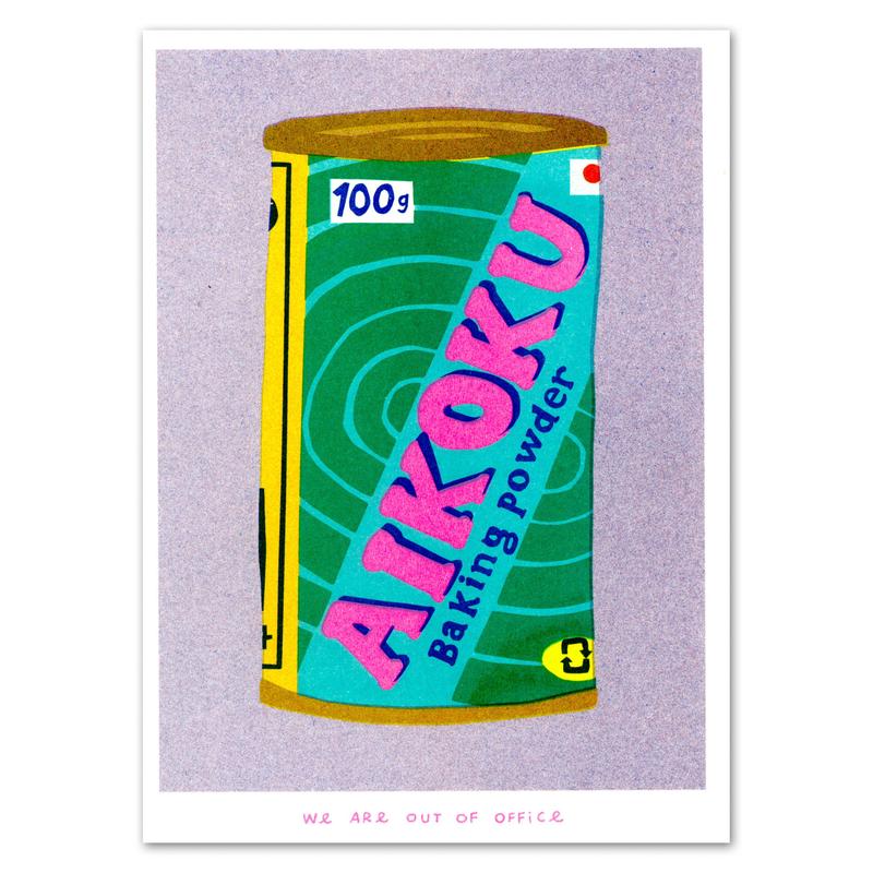 A Risograph Print of A Can of Aikoku Baking Powder