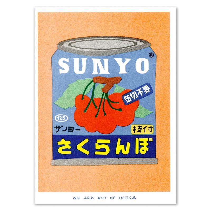A Risograph Print of A Canned Cherries