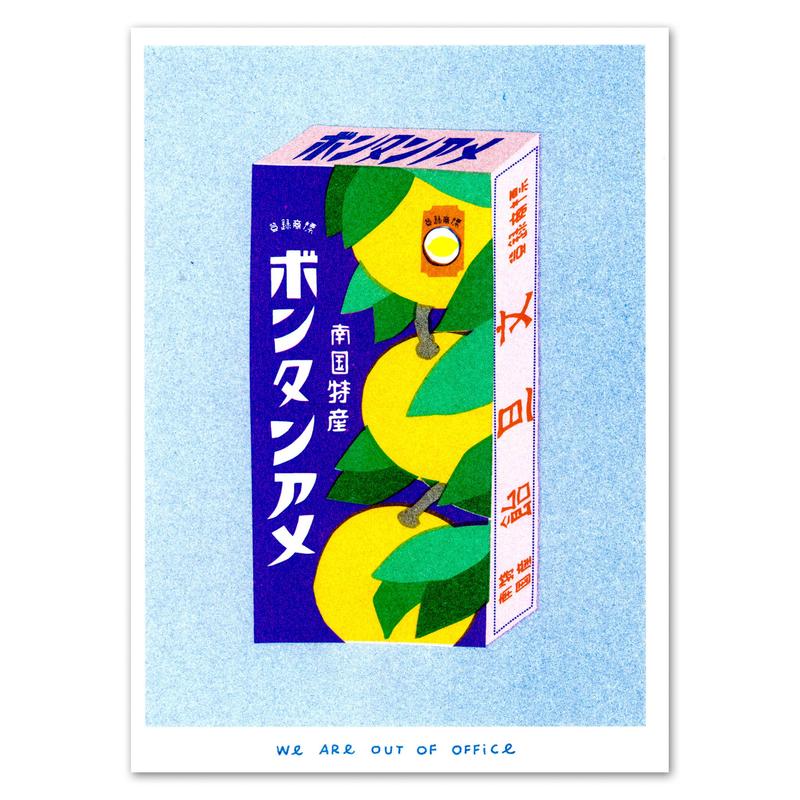 A Risograph Print of A Package with Japanese Powdery Candy