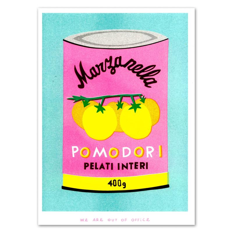 A Risograph Print of A Can of Pomodori