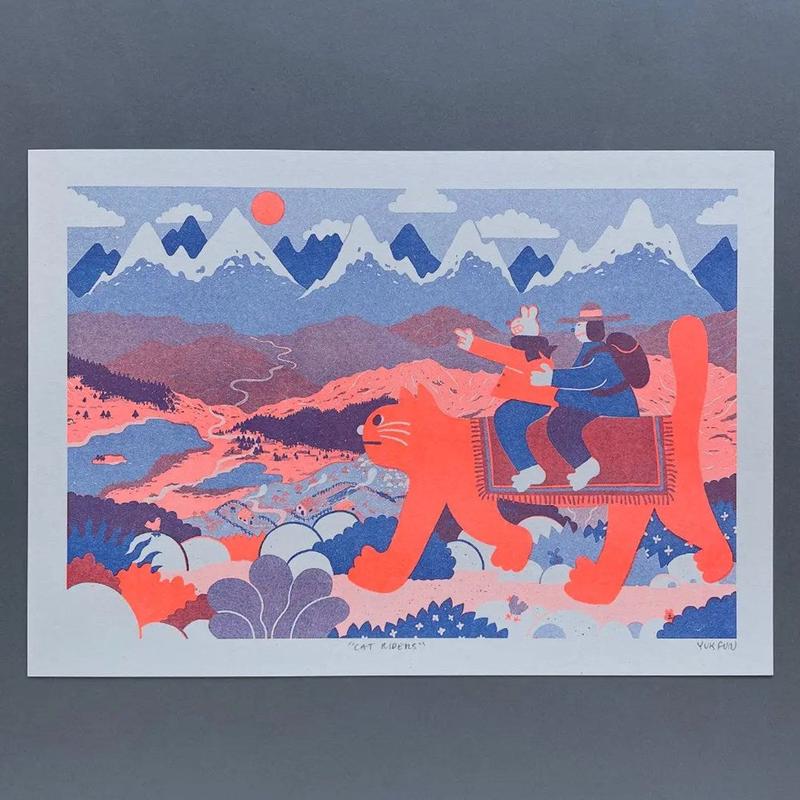 Cat Riders Riso Art Print - Default Title