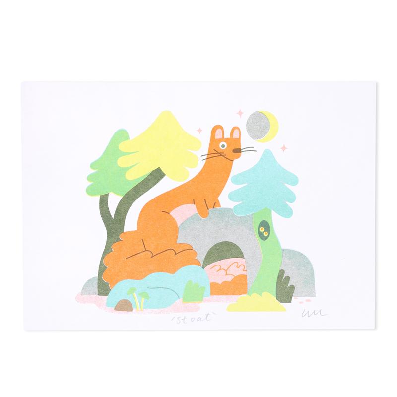 Stoat A5 Risograph Print